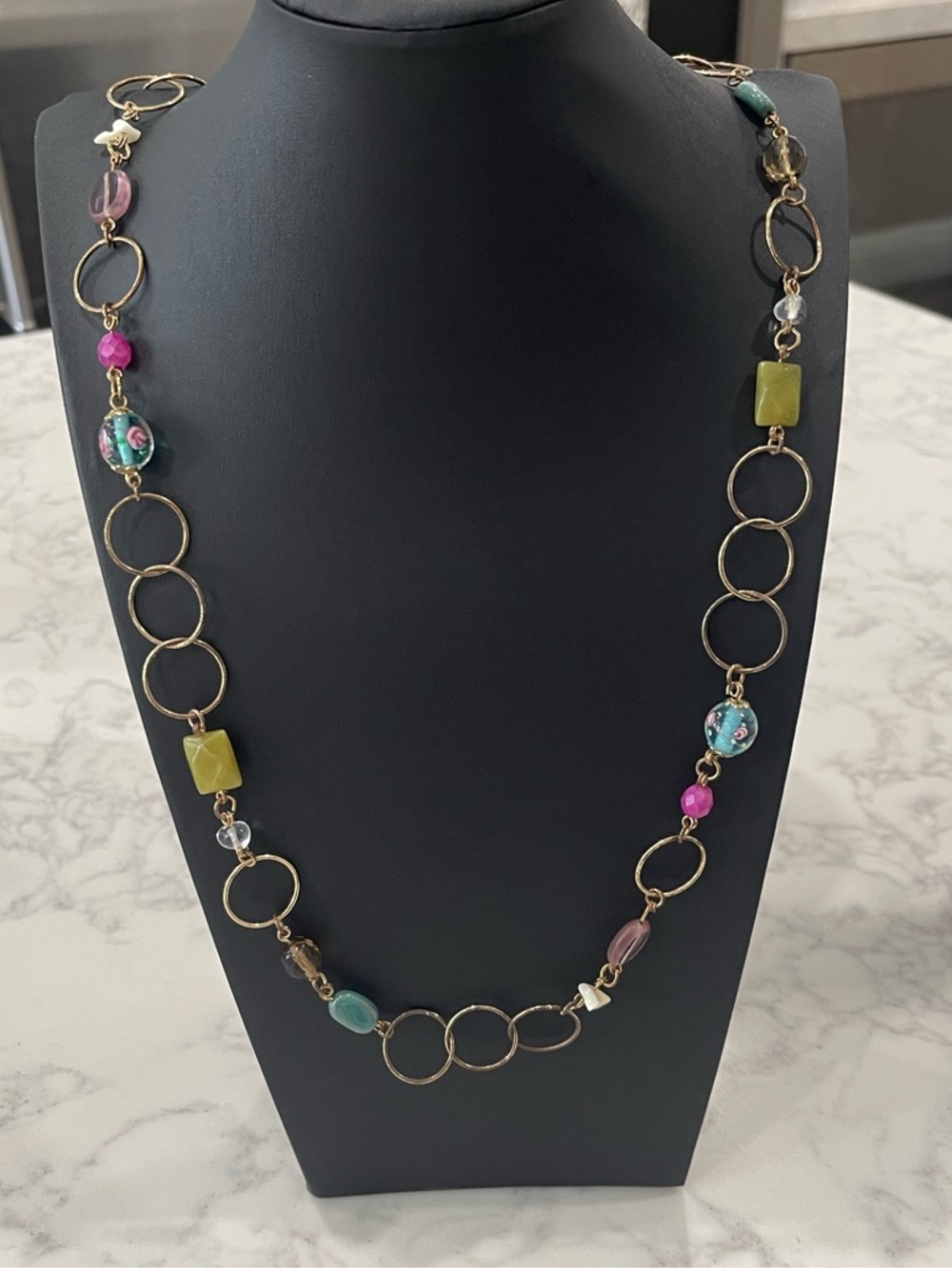 Cookie Lee Gold Link Necklace with Teal, Pink, Purple & Lime Beads